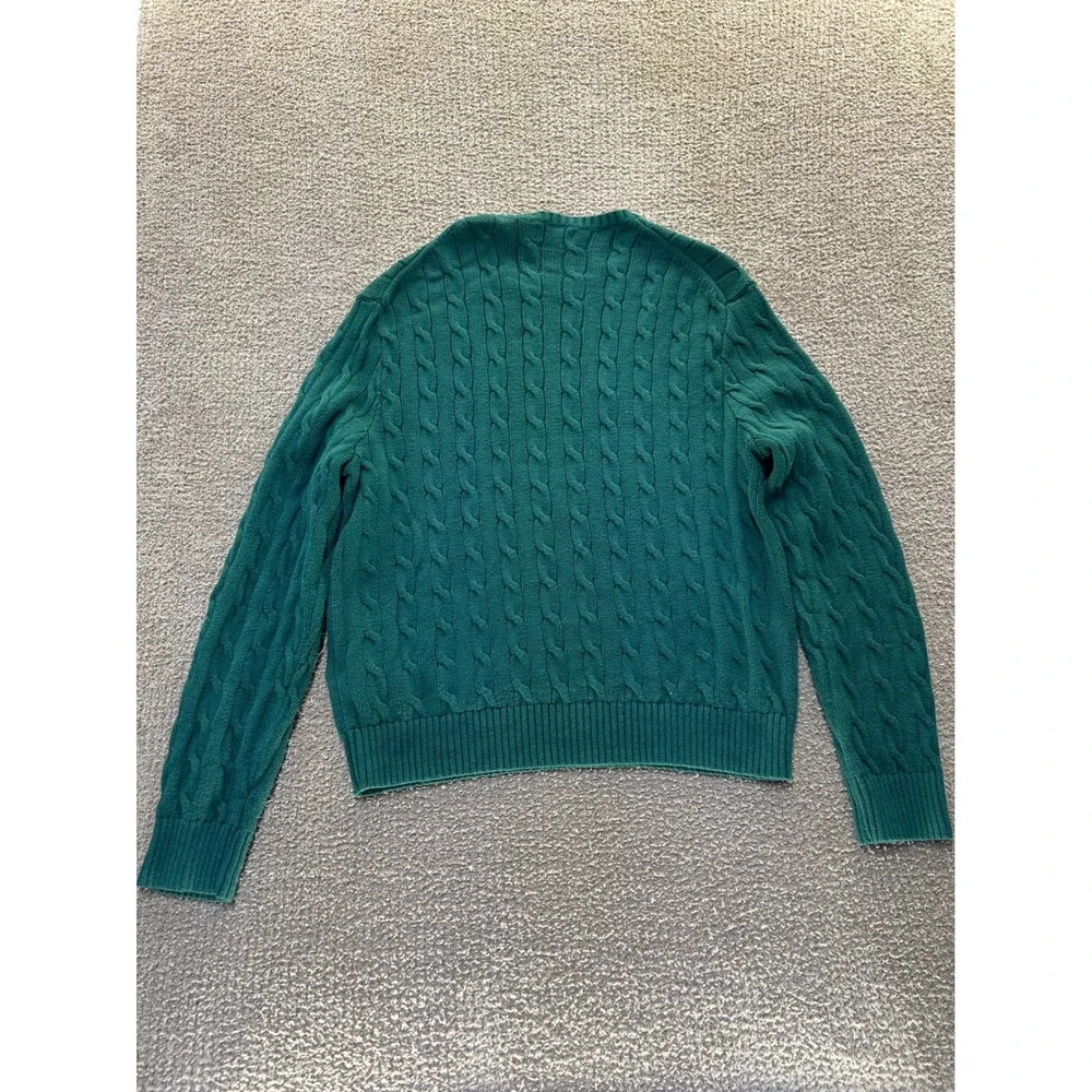 Polo Ralph Lauren Mens XXL Green Cable Knit Cotton Crew Neck Sweater Red Pony